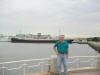Bruce in front of
          the Hikawa Maru that brought Mutti, Uve and Helge to Japan in
          1952